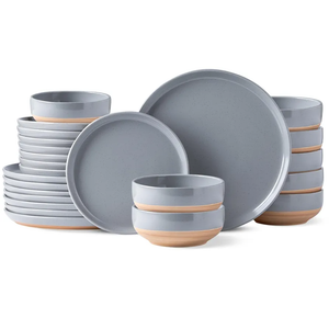 AmorArc Ceramic Dinnerware Sets for 8, 24 Pieces Handpainted Plates and Bowls Set with Rustic Terracotta Underside, Scratch Resistant Stoneware Dishes Set, Dishwasher & Microwave Safe
