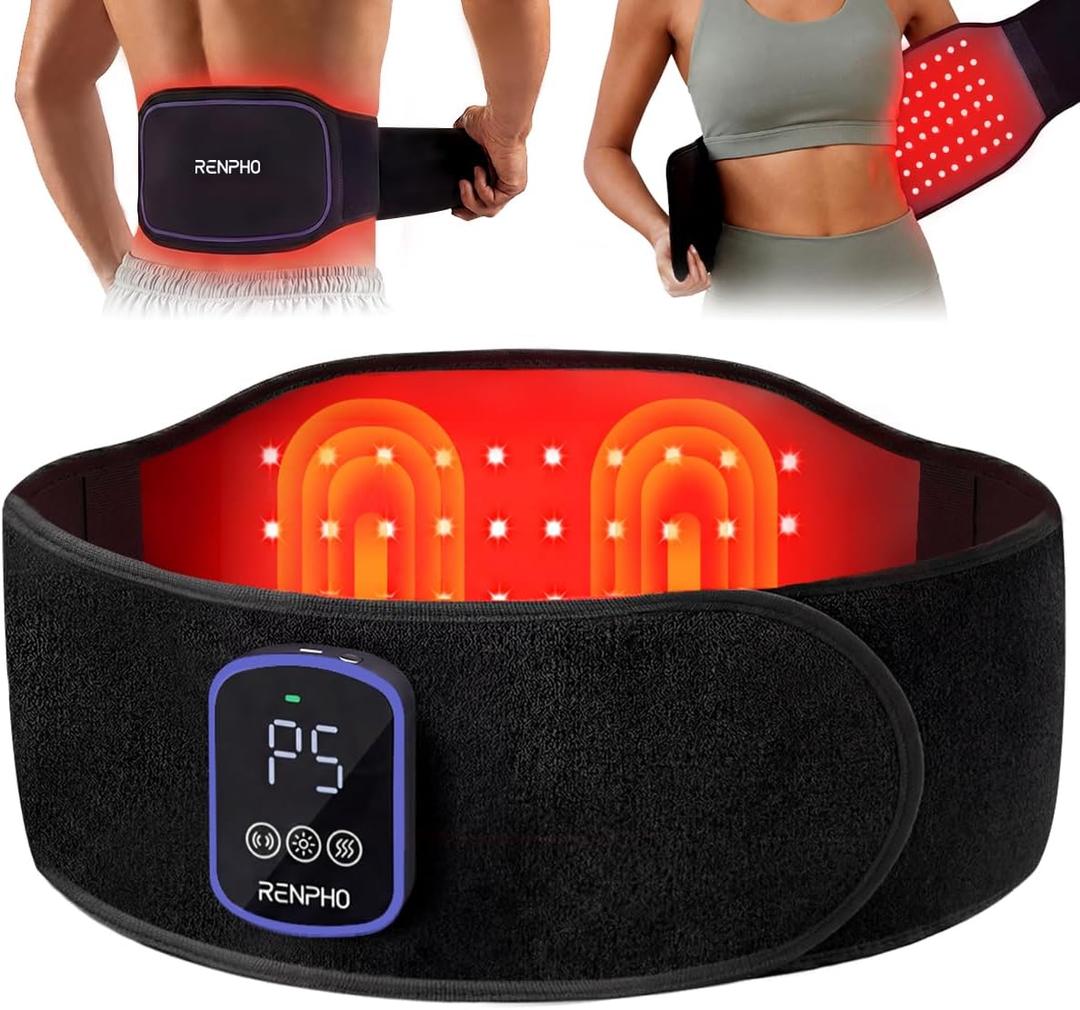 RENPHO Cordless Back Wrap Massager with Red light Therapy, Fathers Day Gifts Heating and Vibration, FSA Wearable Provides Lower Back Support Body Shoulder Heating Pad for Back Pain, Sweatproof TPU HSA