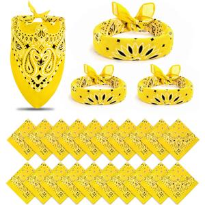 24 Pack Bandanas Bulk 22x20 Inch Cotton Paisley Bandanas Headband Scarf for Men Women (Yellow)