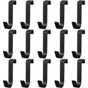 Deftomo 15 Pack Over The Cabinet Door Hooks, Cabinet Drawer Organizer, Metal Cabinet Hooks for Hanging Stocking Clothes Towels (Black)