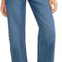 D-Sun Women's Mid Rise Straight Leg Jeans Studded Wide Leg Casual Jeans Rivet Stretchy Baggy Denim Pants (Blue)