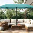 PHI VILLA 13ft Large Patio Umbrellas, Double-Sided Outdoor Market Rectangle Umbrella for Outside, Mint Green. Minor damage that does not interfere with use
