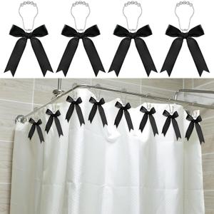 12 Pcs Black Bow Shower Curtain Hooks Cute Bow Knot Ribbon Curtain Hooks Decorative Shower Rings Hanger Bathroom Decor Bathroom Accessories for Room Nursery Art