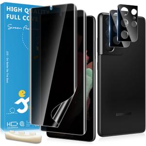 2 Pack for Samsung Galaxy S21 Ultra Privacy Screen Protector [Not Glass], 2 Pack Lens Protectors, Fingerprint Compatible, Anti Spy, Privacy Screen Protector for Galaxy S21 Ultra (Transparent)