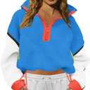 LAMISSCHE Half Zip Sweatshirt Women Oversized Sherpa Jacket V Neck Fleece Pullover Hoodie with Pockets, Size: Small