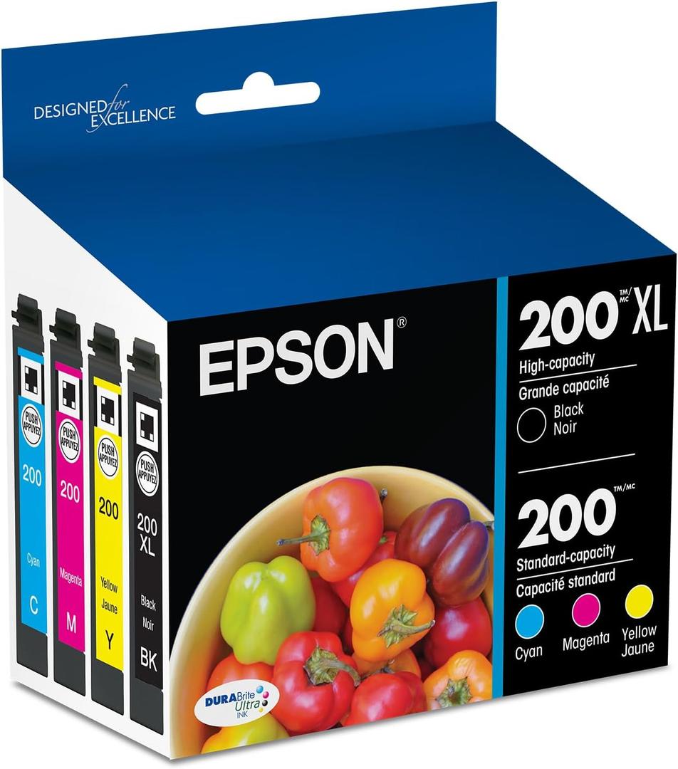 EPSON 200 DURABrite Ultra Ink High Capacity Black & Standard Color Cartridge Combo Pack (T200XL-BCS) Works with WorkForce WF-2520, 2530, 2540, Expression XP-200, 300, 310, 400, 410