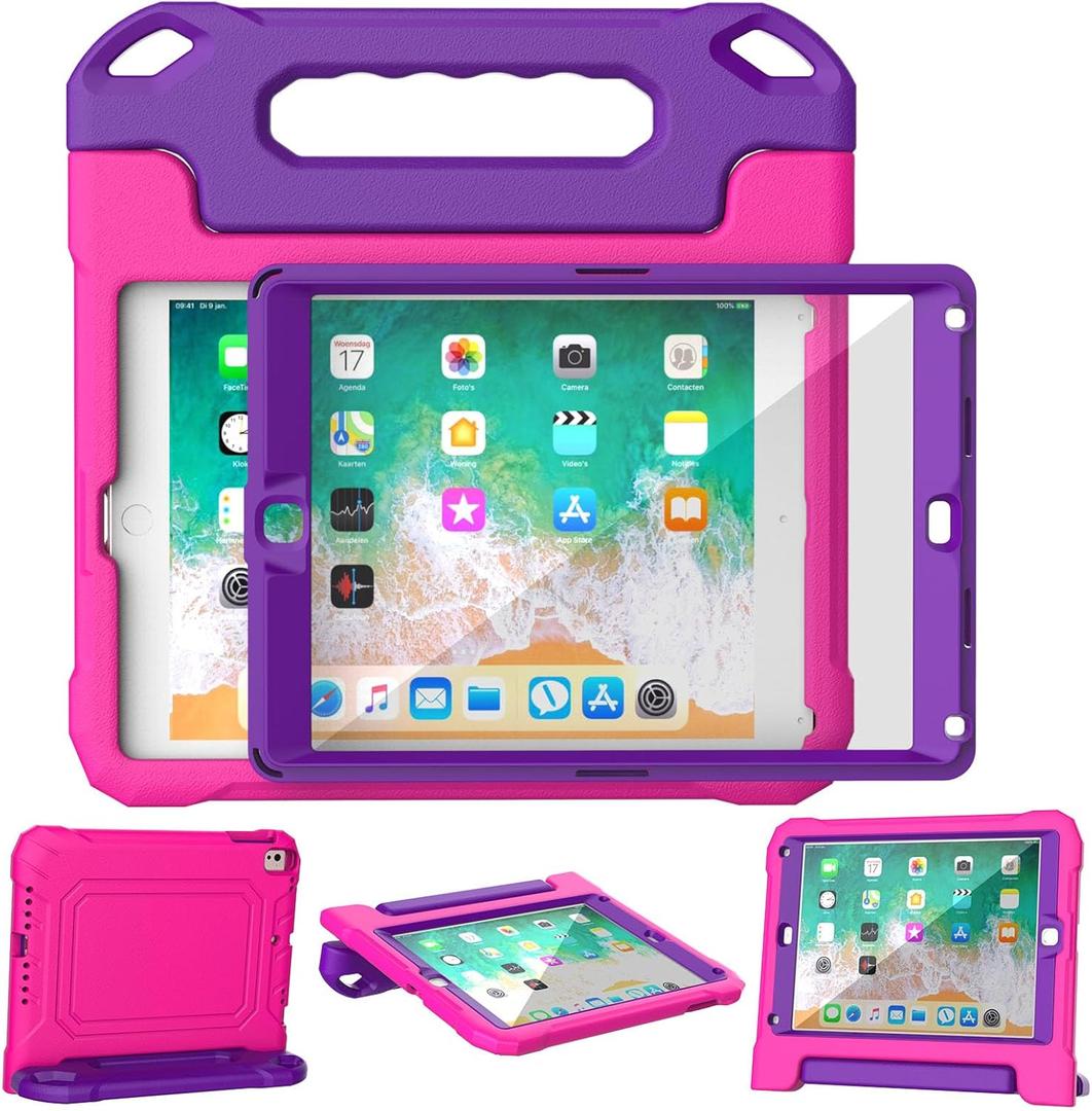 YIHE Kids Case for iPad 9.7 Inch with Screen Protector, Shockproof Handle Convertible Stand Case for iPad 9.7 6th/5th Generation 2018/2017, iPad Air 2/1& iPad Pro 9.7,Pink&Purple