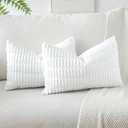 OTOSTAR Pack of 2 Soft Corduroy Decorative Throw Pillow Covers 16 x 24 Inch Boho Striped Pillow Covers Lumbar Cushion Case Couch Pillowcases for Sofa Bed Home Decor (White)