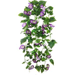 FERIAL Artificial Vines 15Feet Silk Flower Garland for Outdoors Purple Morning Glory Vine Artificial Flowers Hanging Plants Garland Fake Green Plant 2Pcs for Wall Fence Indoor Wedding Banquet Decor