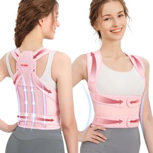 Fit Geno Back Brace Posture Corrector for Women: Shoulder Straightener Adjustable Full Back Support Upper and Lower Back Pain Relief - Scoliosis Hunchback Hump Thoracic Spine Corrector Large (Pink)