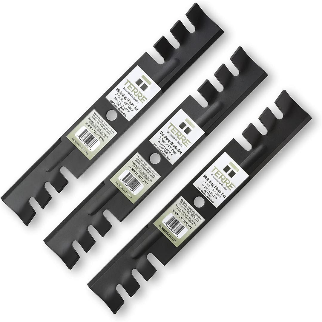 Terre Products, 3 Pack Mulching Lawn Mower Blades, 48 Inch Deck, Compatible with Gravely, Scag, Hustler, John Deere, Bad Boy, Replacement for 795757, 481706, 482461, 038-5350-00