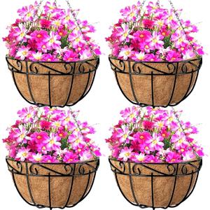 AMAGABELI GARDEN & HOME 4 Pack 12 Inch Metal Plant Hanging Baskets Planter Flower Pots Outdoor Indoor Wire Hanging Basket for Vegetable with Coco Fiber Liners for Garden Home Porch Decor