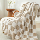 Snuggle Sac Checkered Throw Blanket Faux Fur Microfiber Blankets for Couch,Cozy Soft Warm Blanket for Sofa Bedroom Living Room,Beige Checker,50x60 inches