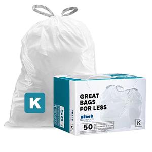 Plasticplace Custom Fit Trash Bags, Compatible with simplehuman Code K (50 Count) White Drawstring Garbage Liners 10 Gallon / 38 Liters 24" x 28"