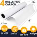 VOISEN Wide Format Paper,4 Rolls Plotter Paper 24 In x 150 Ft, CAD Bond Rolls,20lb,Bond Paper on 2" Core for CAD Printing on Wide Format Ink Jet Printers