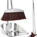 VOOWO Broom with Dustpan Combo Set, 46" Stainless Steel Broom and Dustpan Set for Home, Heavy Duty Dust Pan with Long Handle, Broom for Sweeping Indoor and Outdoor, Kitchen Broom and Dust Pan (Brown)