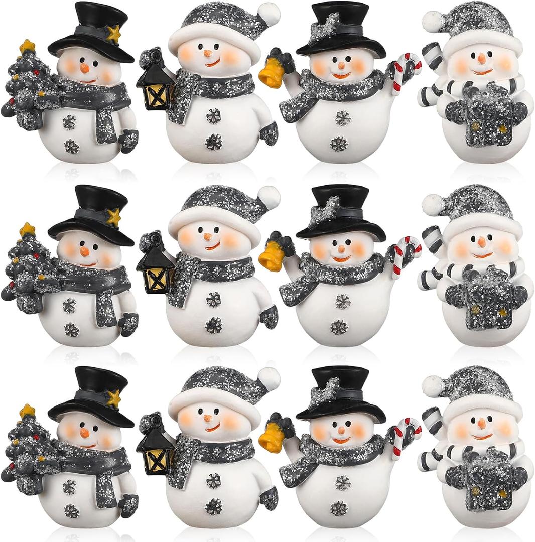 Honoson 12 Pcs Christmas Cute Snowman Figurines Winter Miniature Glittered Figurines Resin Micro Landscapes Winter Snow Decoration for Christmas Birthday Home Decorations Gift(Cute Snowman)