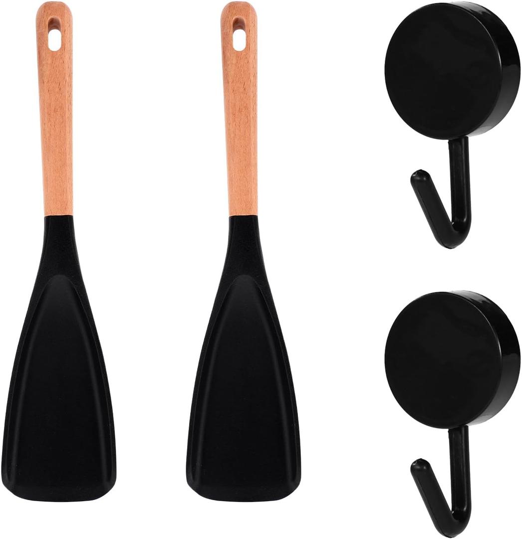 2pcs Cedar and Ash Spoon Set, Multifunction Heat-Resistant Silicone Spatula Spoonula for Cooking Stirring Mixing & Serving Ergonomic Wooden Handle Safe for Nonstick Pans Multipurpose Kitchen Tool