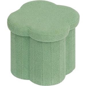 B FSOBEIIALEO Storage Ottoman Cube, Flowers Shaped Ottomans with Storage Foot Stool Footrest, Boucle Ottoman Seat for Dorm Room, Faux Teddy Fur, Green 15"x15"x15"