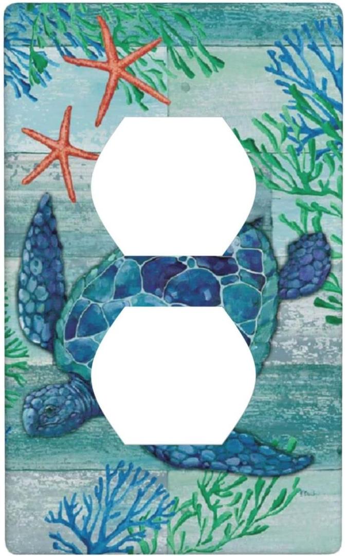 Sea Turtle Starfish Ocean Single Duplex Light Switch Plates Outlet Covers Decorative Electrical Wall Plate 1 Gang Receptacle Switchplate Decorate Plug Cover For Bathroom Bedroom 4.5 * 2.76 Inch
