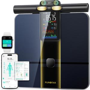 RunStar Smart Scale for Body Weight and Fat Percentage, 8 Electrodes High Precision Body Composition Scale with Set Functions Handle, Body Analyzer Scale Sync App 28 Metrics 400lbs