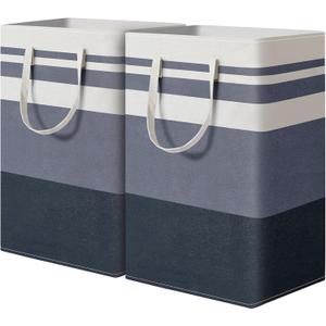 2 Pack Laundry Baskets 75L Large, Waterproof Freestanding Collapsible Laundry Hamper with Reinforced Handles, Blue Clothes Hamper for Dorm, Bathroom, Bedroom, Laundry Room