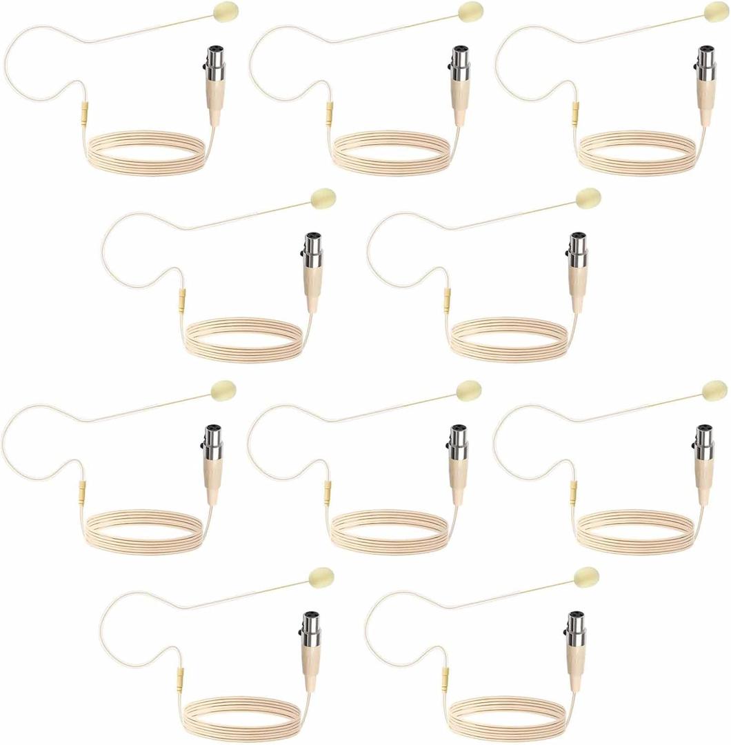 10 Pack Headset Headworn Microphone Single Ear Headset Mic Mini XLR 3Pin TA3F Plug Hands Free Mic for AKG Samson with 1.5m Cable Windscreen,Work for Singing,Lecture,Stage