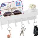 VIS'V Magnetic Key Holder Wall Mount, Compact Metal Key Rack with Tray, 6 Hooks, 2 Mount Options, White