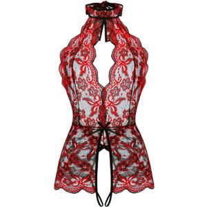 Ababoon Women One Piece Lingerie Lace Sexy Baby Dolls Teddy Sleepwear (Black&red), XL