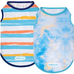cyeollo 2pack Dog Cooling Shirt, Breathable Sleeveless Summer Clothes for Dogs, Intant Cool Dog T Shirts for Small Dogs, Blue Sky S