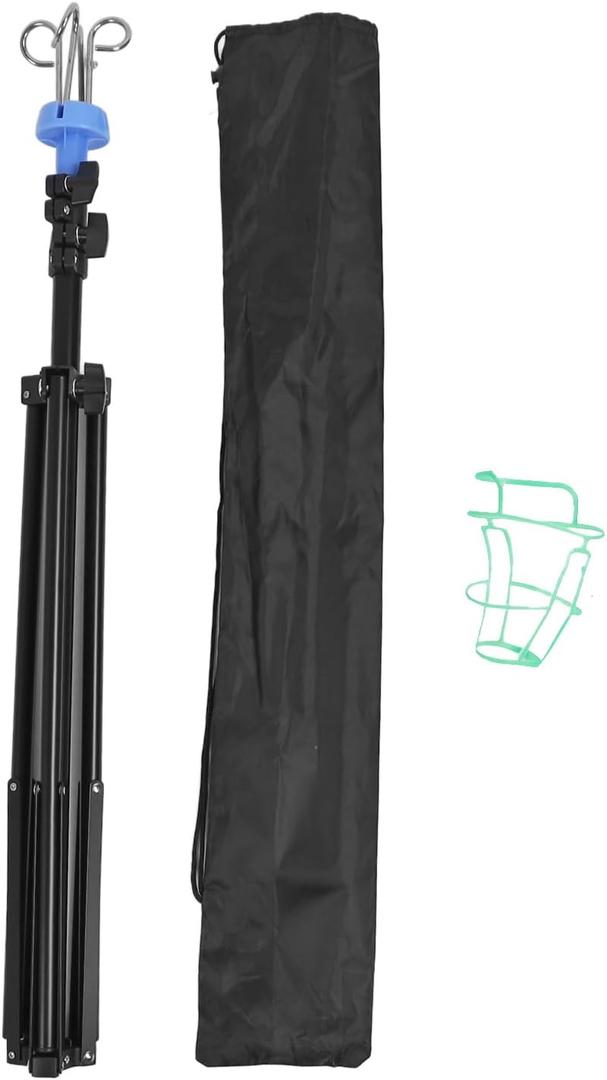 Portable Collapsible Tripod IV Pole Stand, 4 Hook IV Stand Portable Stainless Steel Pole Stand for Hospital, Clinic, Wheelchairs, Beds, Home Care(Black)