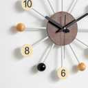 Big Wall Clock Mid Century Modern Silent Non Ticking 16 Inch Vintage Decorative Wood Ball Quartz Clocks for Living Room Office Kitchen, Large