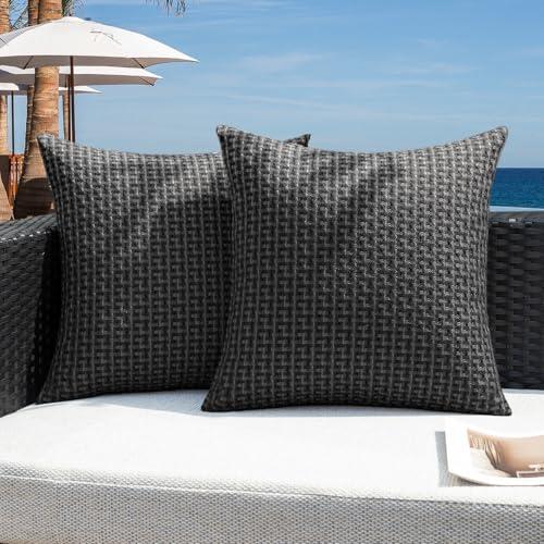 Kevin Textile Outdoor Waterproof Throw Pillow Covers Pack of 2 Farmhouse Decorative Cushion Covers for Garden Patio Tent Balcony Bench Couch Sofa 20x20 Inch, Black