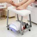 Pedicure Foot Rest with Wheels for Nail Art Techs, Foot Therapy Pedicure Cart with Storage Tray, Soft Cushion & Stainless Steel Stand, Pedicure Stool for Salons, Spa, Massage, Home (White)