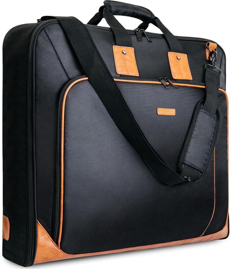Noozion Garment Bag for Travel Large Leather Carry On Suit Bag Hanging Travel Suit Bags Waterproof Suitcase Luggage Bag for Men Women Business Trips with Shoulder Strap (Medium, Black)