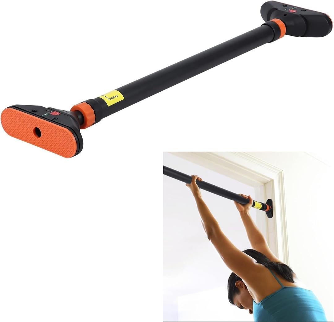 Pull Up Bar for Doorways, Chin Up Bar with Level Meter and Adjustable Width for Strength Training,No Screws Required, Weight Capacity 440 LBS (Orange and Black)