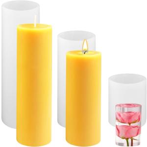 Large Cylinder Mold for Candle Making, 2x3Inch 2x6Inch 2x8Inch Cylinder Silicone Candle Mold, 3 Pcs Long Pillar Epoxy Resin Casting Mold for Wax Candle Resin Craft Making