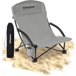 KingCamp Low Beach Chairs, Portable Folding Chair for Adults Extra Wide Ergonomic High Back Seat 300lbs Heavy Duty Lightweight Oversized Gear with Carry Bag for Outdoor Lawn Camping Picnic