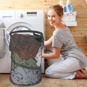 Large Collapsible Laundry Basket Foldable Mesh Pop Up Hamper with Handles for Laundry Room, Bathroom, Kids Room, College Dorm, Travel, Storage Organizer