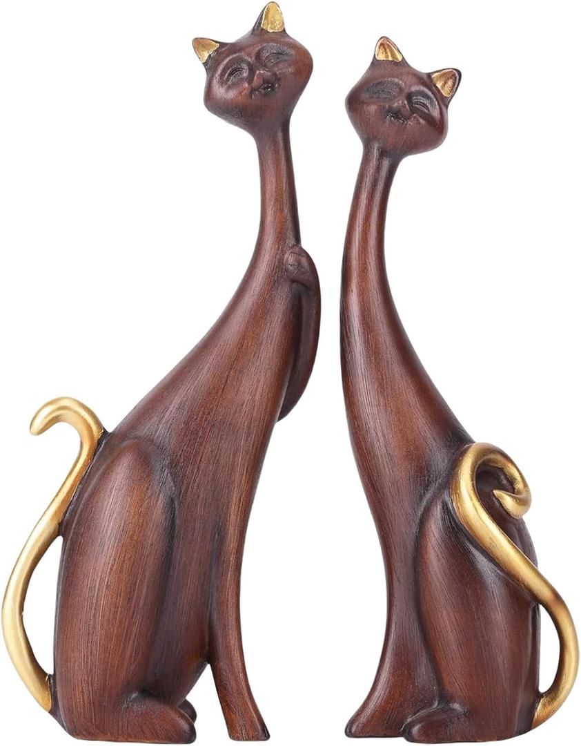 2 pcs Oil Painting Resin cat Art Decorative Sculptures, Home Office, Home, Hotel Bookshelf Desktop Decoration (4.7IN * 2.3IN * 9.7IN)