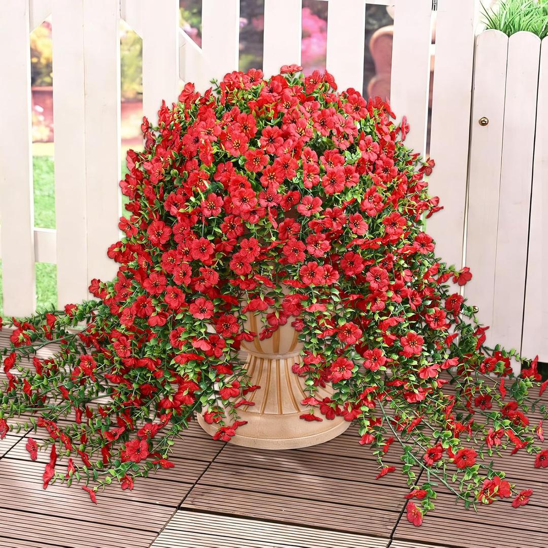 Yastouay 2 Pcs Artificial Flowers for Outdoors, UV Resistant Fake Outdoor Flowers, Realistic Artificial Plants & Flowers for Outdoor Porch Patio Window Garden Decor(Red)