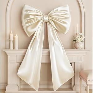 Froova Giant Bow Decoration Big Cream White Large Coquette Bow for Backdrop Birthday Party Room Wall Wedding Bride Decor, Ribbon Tie Hanging Gift Coquette Wall Decor (Satin, Internal Stability Layer)