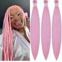 Pink Braiding Hair Pre Stretched Braid 52inch Yaki Knotless Pre layered Braiding Hair Extensions for Pink Braids Twists Synthetic Non Toxic