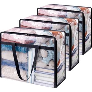 Lifewit 3 Pack Clear Clothes Storage Bags, 40L Plastic Blanket Storage Bag, Vinyl Foldable Moving Bags with Zipper, Closet Organizers and Storage Containers for Bedding, Duvet, Comforter