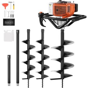 Post Hole Digger, 72cc Auger Post Hole Digger, Gas Powered Earth Digger with 2 Auger Drill Bits(6" & 8") + 2 Extension Rods31.5" & 15", for Farmland, Garden and Plant (72CC)