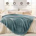 Dusty Blue Striped Throw Blanket, 330GSM Soft Plush Fleece Blanket for Couch Sofa Bed, Decorative Cozy Giftable Home Blanket, 50x60 Inches
