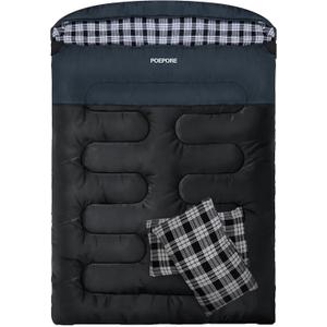 Double Sleeping Bag Flannel for Adults with 2 Pillows 2 Person Sleeping Bags Camping XXL Queen Size Two Person Sleeping Bag for Cold Weather (DARKGREY)