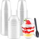Zezzxu 50 Pack 10 oz Plastic Dessert Cups with Dome Lids (No Hole) and Sporks, Clear Disposable Fruit Cups with Lids for Yogurt Parfait Ice Creams Pudding Cakes