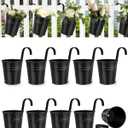 6 Inch Metal Railing Planter for Outdoor Plants - 10 Pack Balcony Hanging Planter Box with Detachable Hooks and Drain Holes Oval Hanging Pots Small Fence Planters for Railing Garden Fence, Black