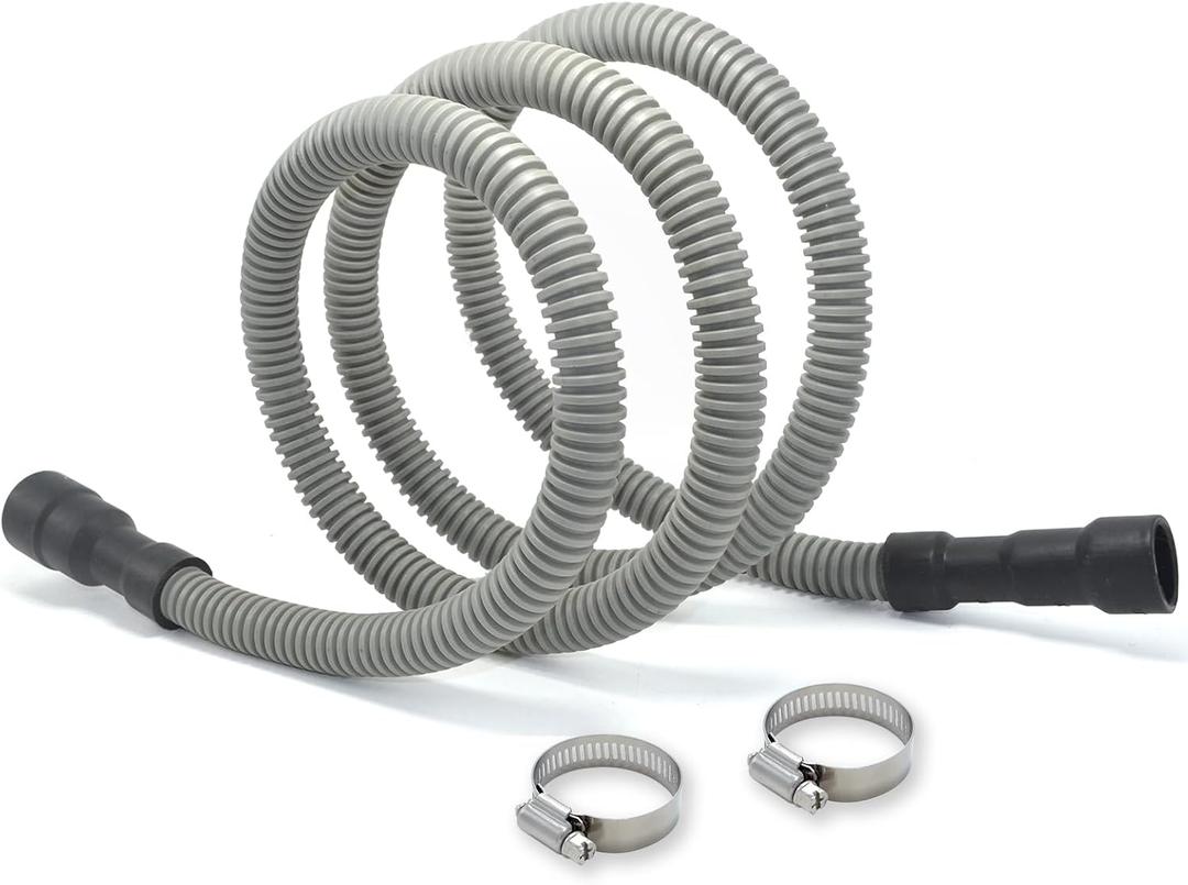 Universal Dishwasher Drain Hose - 10 Ft Discharge Hose - Corrugated and Flexible Dishwasher Hose Drain Replacement with Clamp